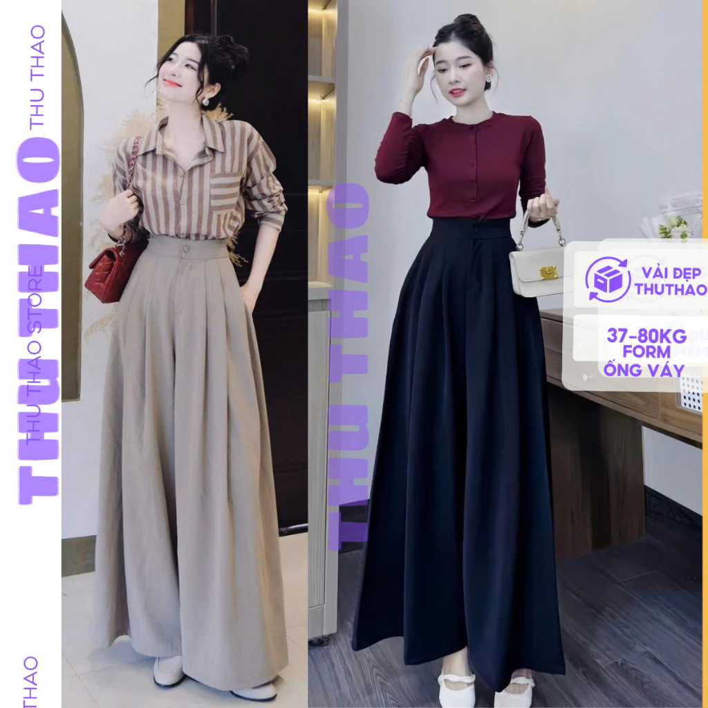 Quần sớ ống váy cạp bản cao dáng dài - Ảnh 4